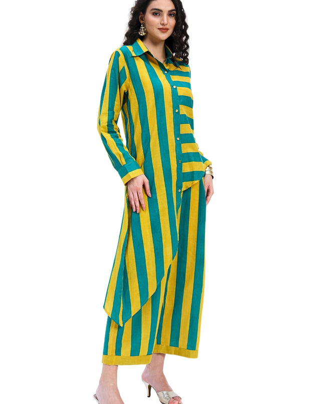 Green Yellow Stripes two piece Coord Set