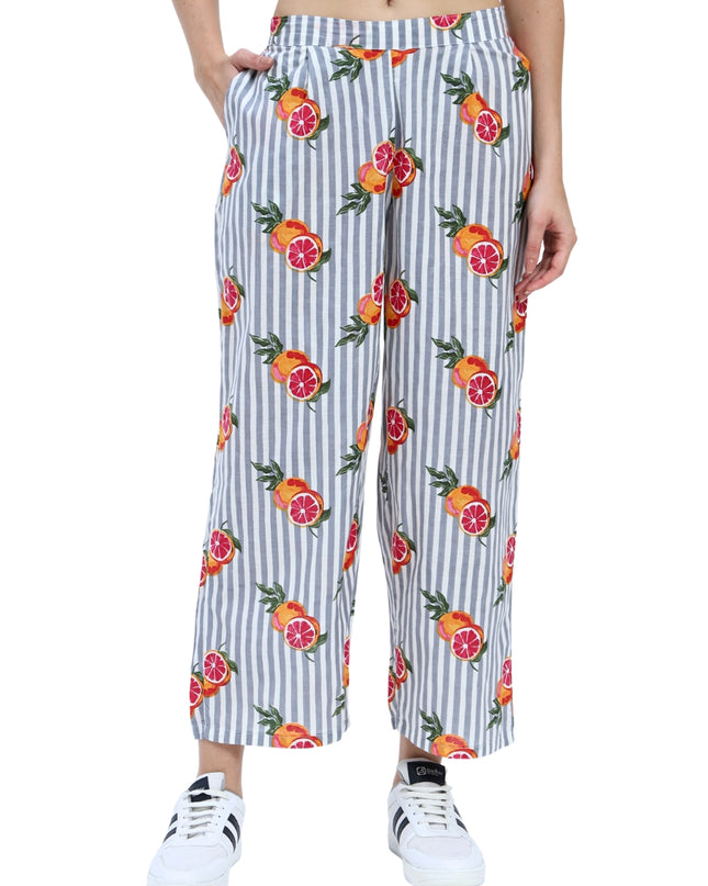 Grey White Stripe Orange Print Coord Set
