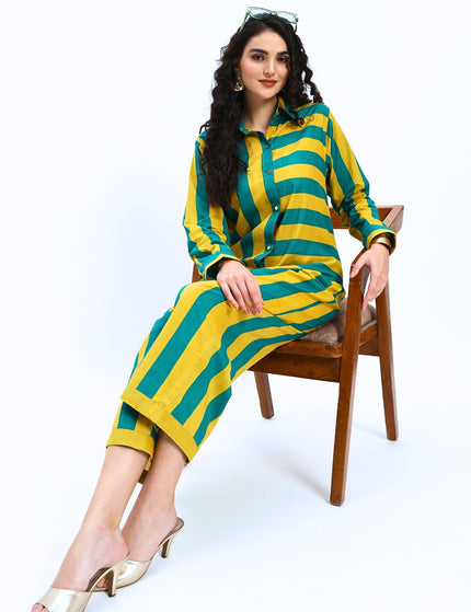 Green Yellow Stripes two piece Coord Set
