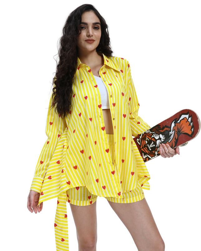 Yellow Stripe Heart Shirt with Short Pant Set
