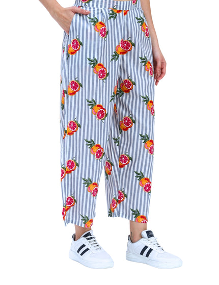 Grey White Stripe Orange Print Coord Set