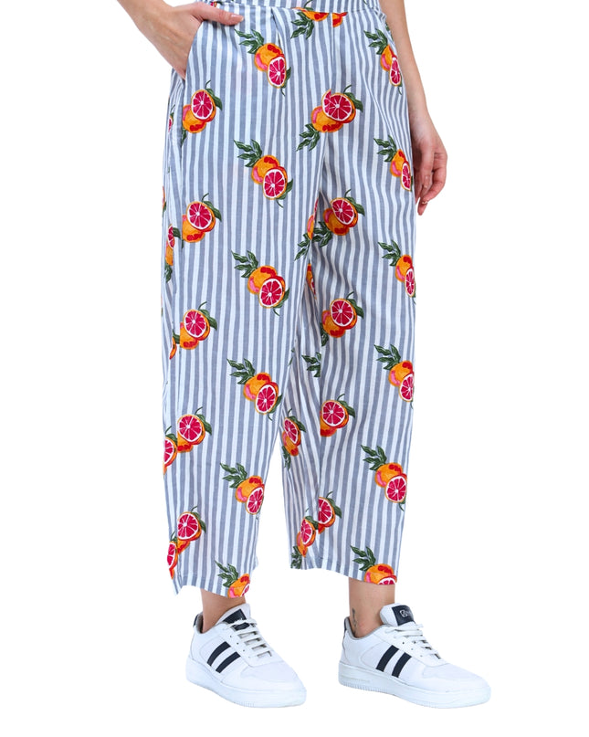Grey White Stripe Orange Print Coord Set