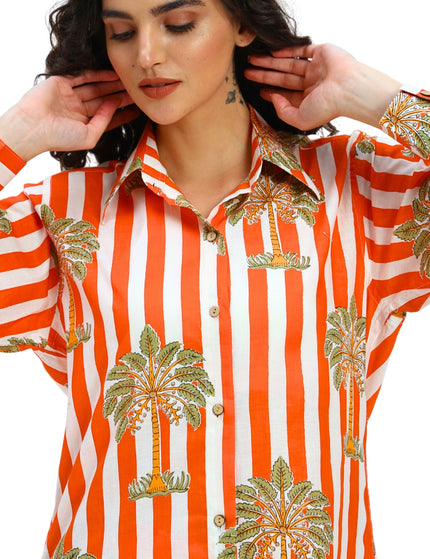 Orange White Stripe Shirt with Short Pant Set