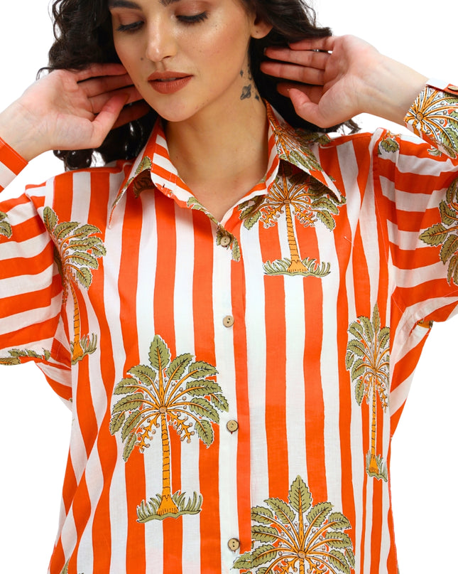 Orange White Stripe Shirt with Short Pant Set