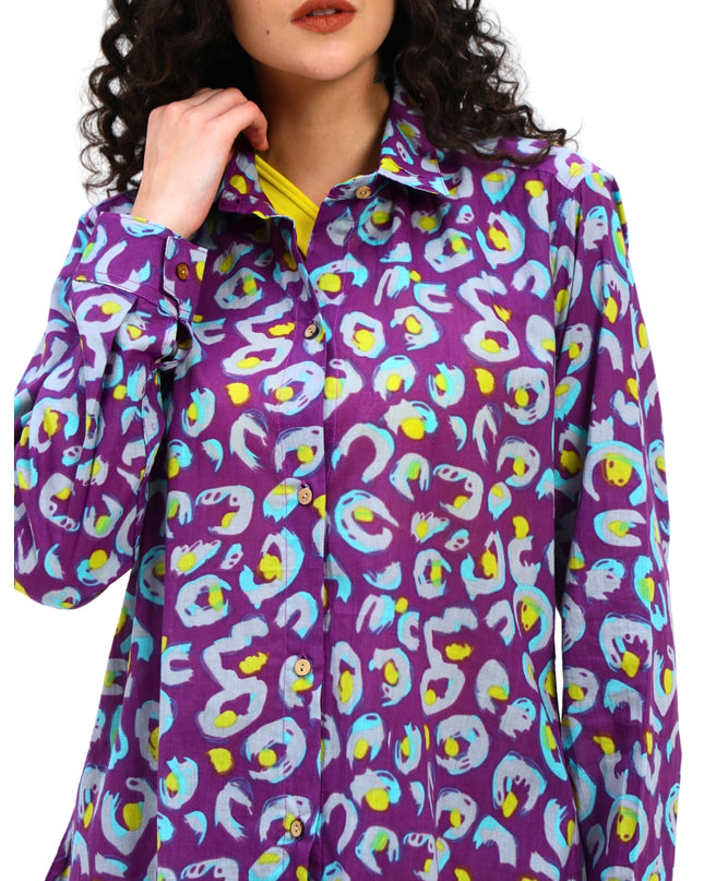 Purple Print Shirt Hot Pant Set