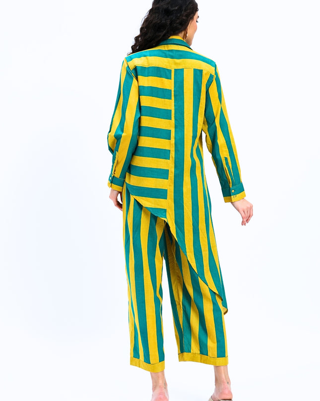 Green Yellow Stripes two piece Coord Set