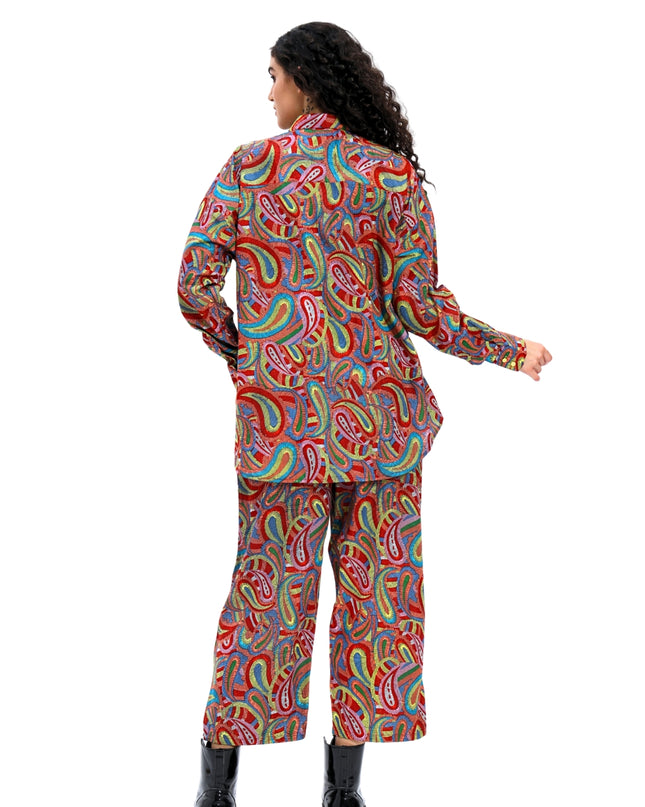 Red Multi Print Shirt pant Set