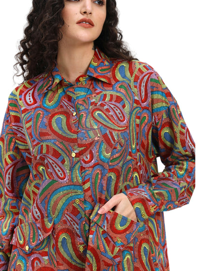 Red Multi Print Shirt pant Set