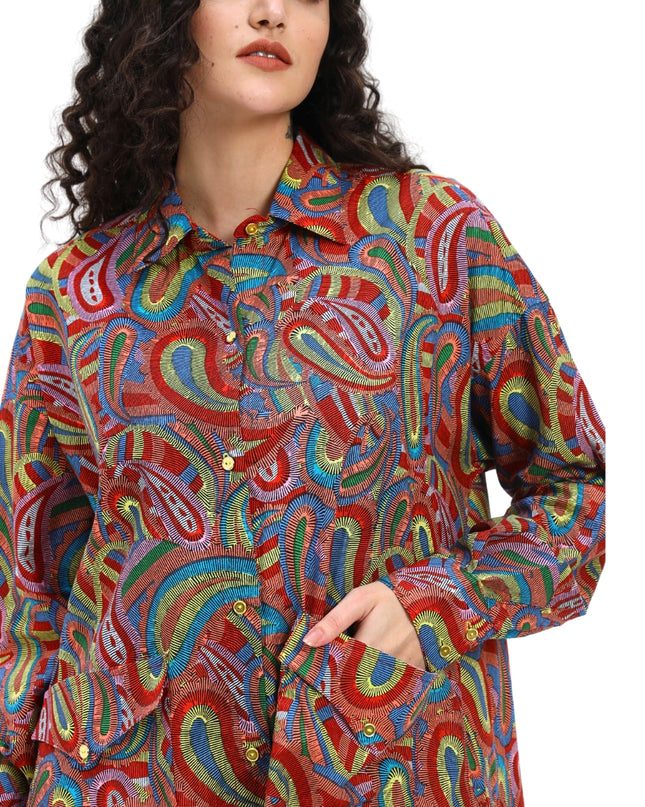 Red Multi Print Shirt pant Set