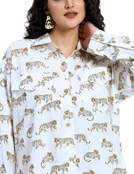 White Tiger Print Coord Set