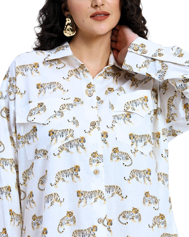 White Tiger Print Coord Set