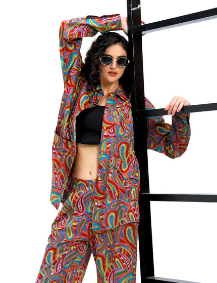 Red Multi Print Shirt pant Set