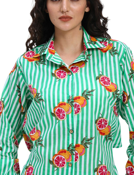 Green White Stripe Orange Print Coord Set