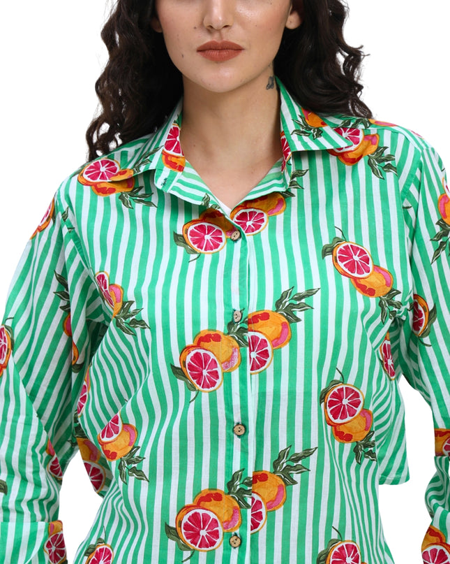 Green White Stripe Orange Print Coord Set