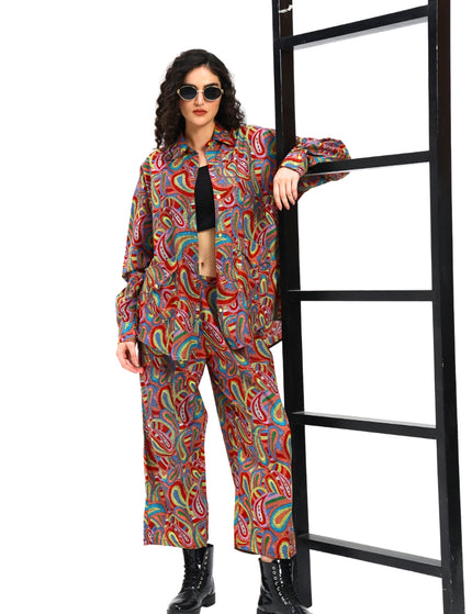 Red Multi Print Shirt pant Set