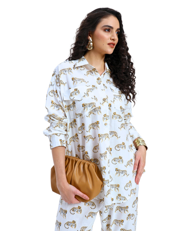 White Tiger Print Coord Set