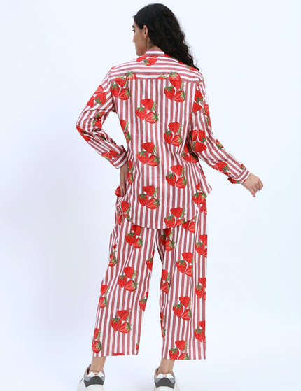 Rustic Red White Stripe with Red Strawberry Coord Set