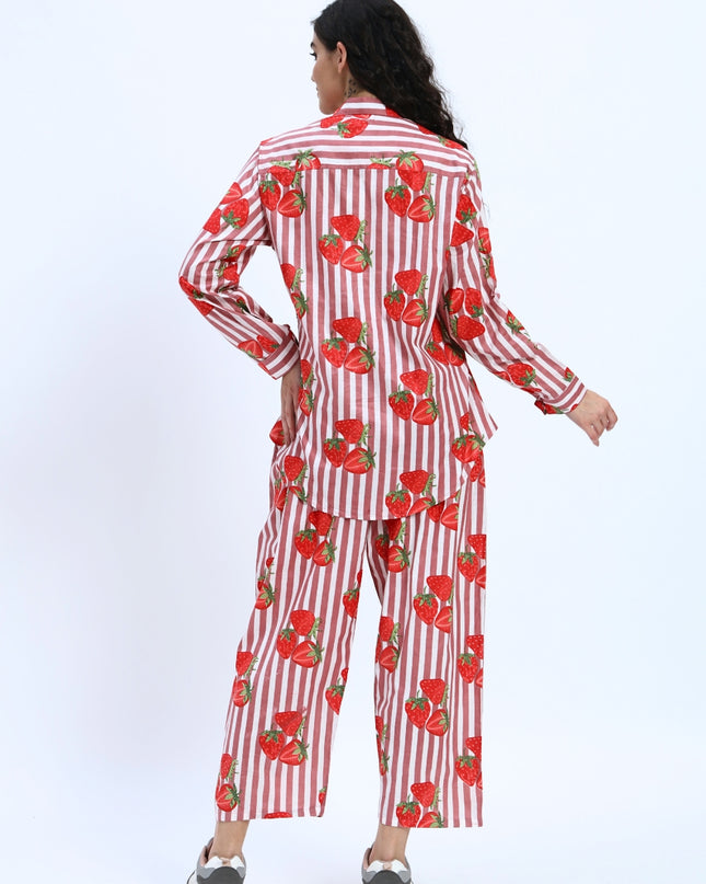 Rustic Red White Stripe with Red Strawberry Coord Set