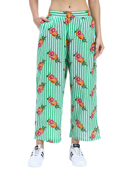 Green White Stripe Orange Print Coord Set