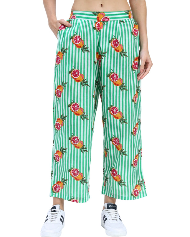 Green White Stripe Orange Print Coord Set