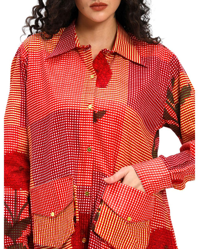 Red Floral Checks Shirt