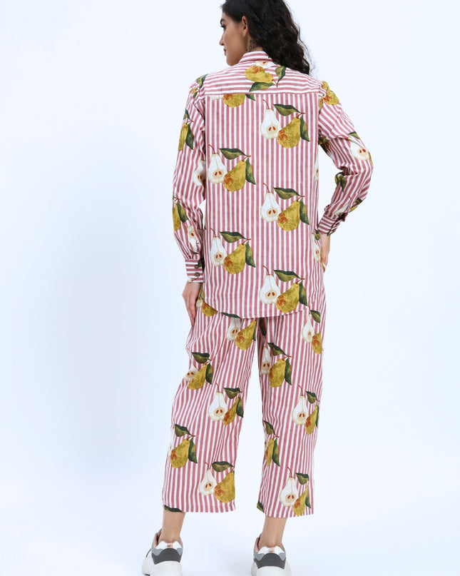 Pear on Puce Pink Stripe Shirt Pant Set