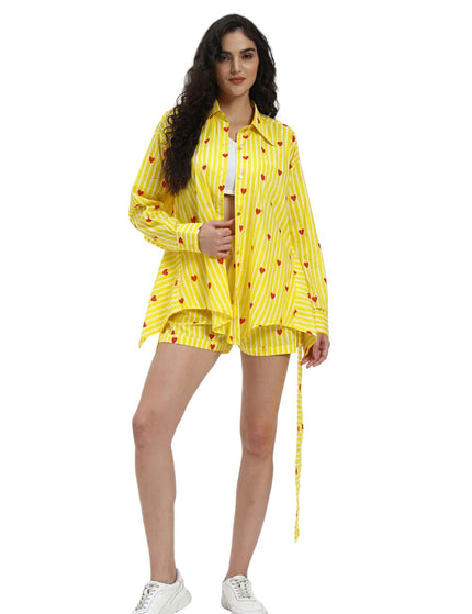 Yellow Stripe Heart Shirt with Short Pant Set