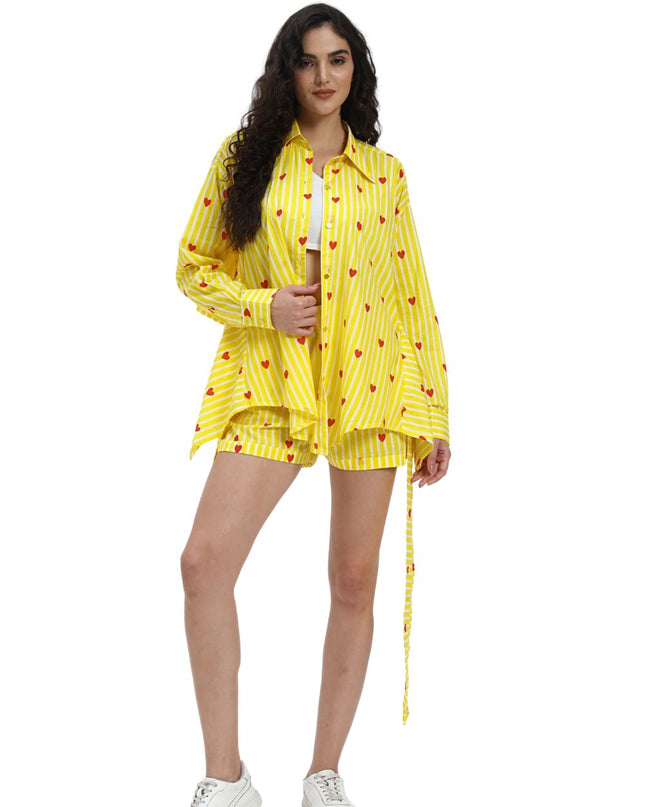 Yellow Stripe Heart Shirt with Short Pant Set