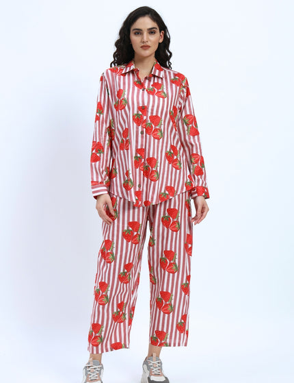 Rustic Red White Stripe with Red Strawberry Coord Set