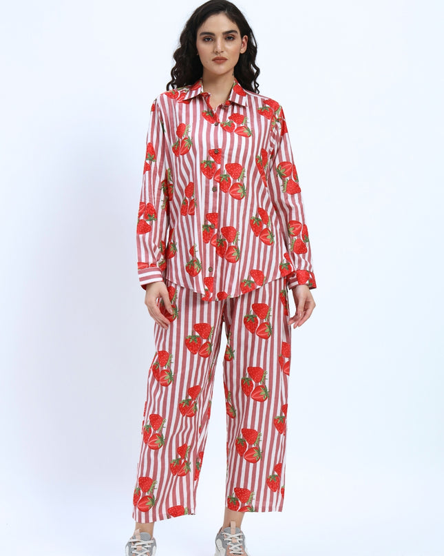 Rustic Red White Stripe with Red Strawberry Coord Set