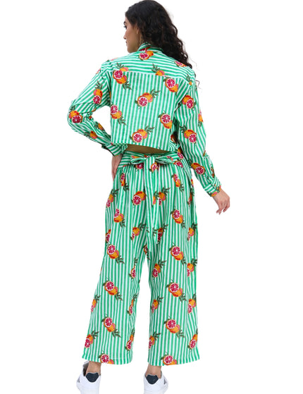 Green White Stripe Orange Print Coord Set
