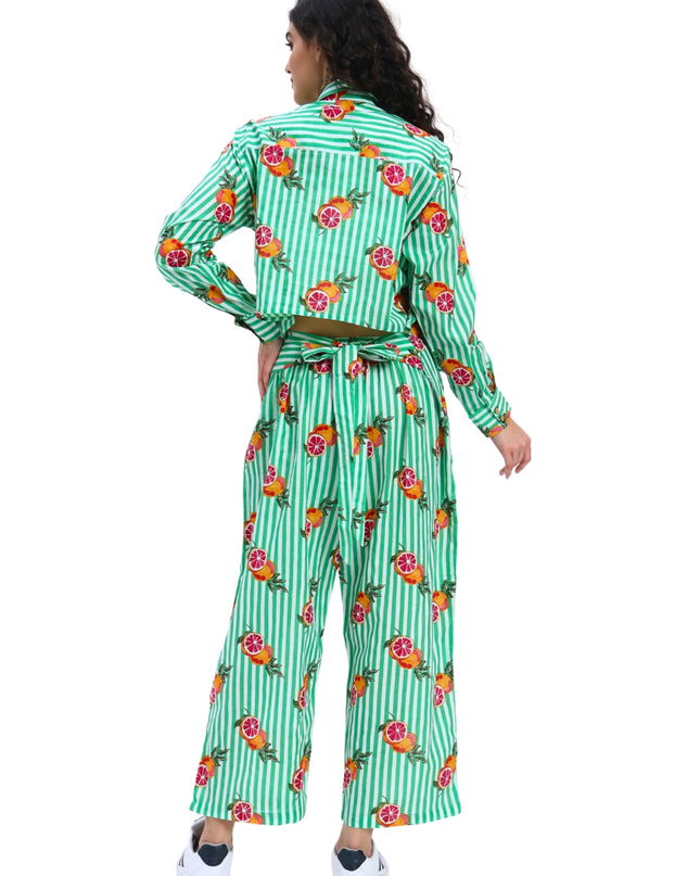 Green White Stripe Orange Print Coord Set