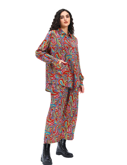 Red Multi Print Shirt pant Set