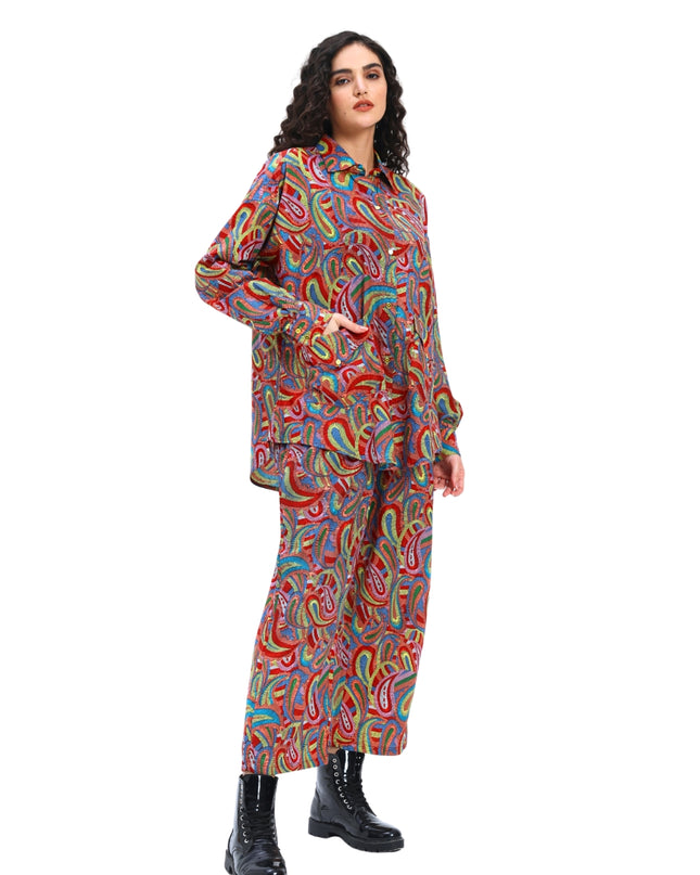 Red Multi Print Shirt pant Set