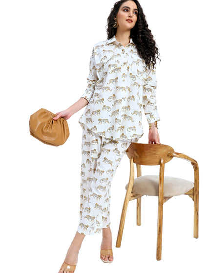 White Tiger Print Coord Set