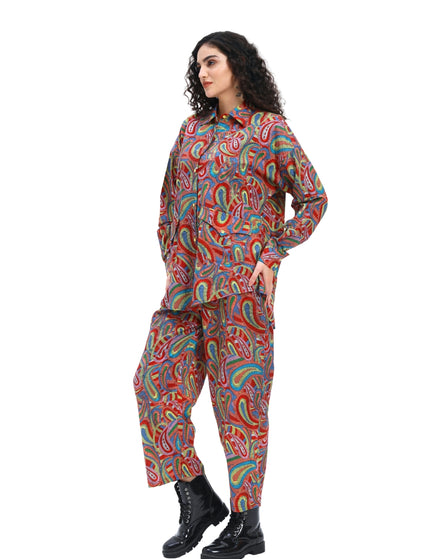 Red Multi Print Shirt pant Set