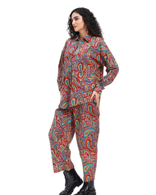 Red Multi Print Shirt pant Set