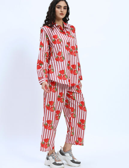 Rustic Red White Stripe with Red Strawberry Coord Set