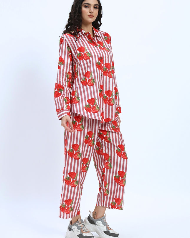 Rustic Red White Stripe with Red Strawberry Coord Set