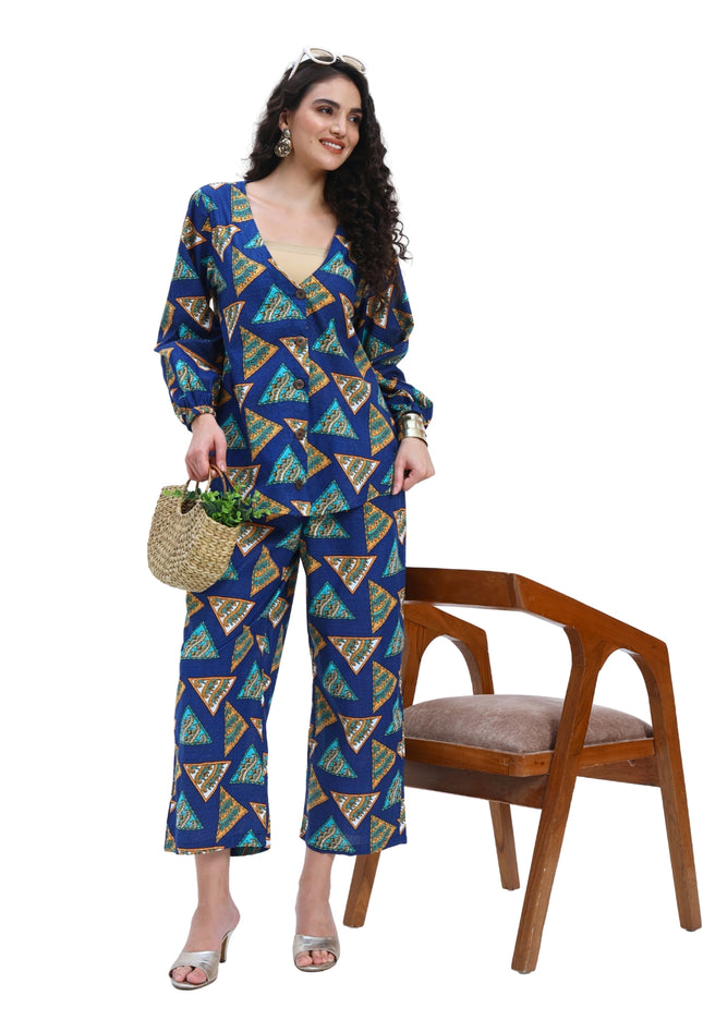 Navy Blue Printed Coord Set