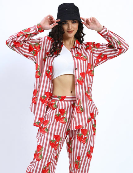 Rustic Red White Stripe with Red Strawberry Coord Set