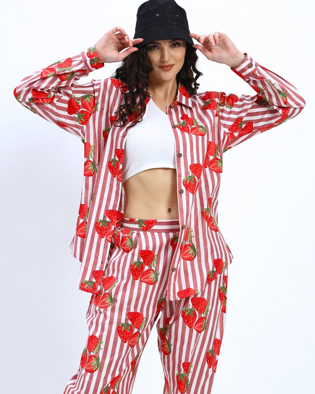 Rustic Red White Stripe with Red Strawberry Coord Set