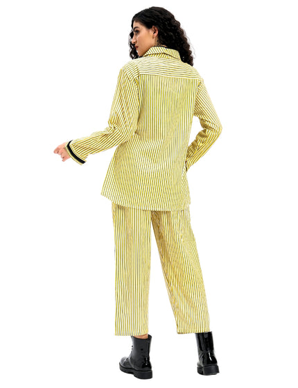 Lemon Yellow Stripe Print Two piece set
