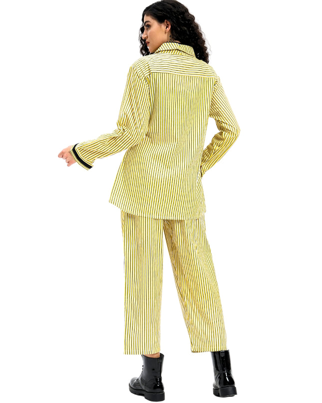 Lemon Yellow Stripe Print Two piece set