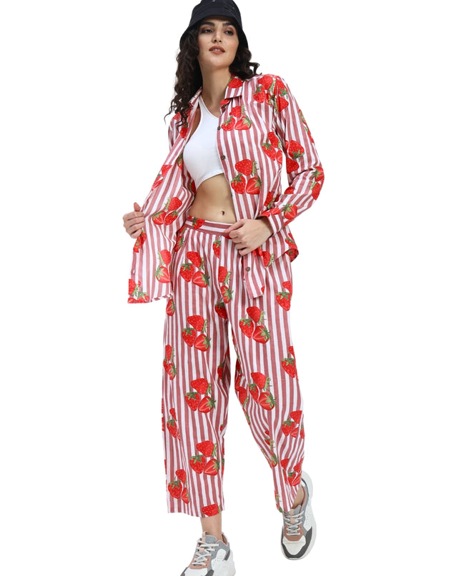Rustic Red White Stripe with Red Strawberry Coord Set