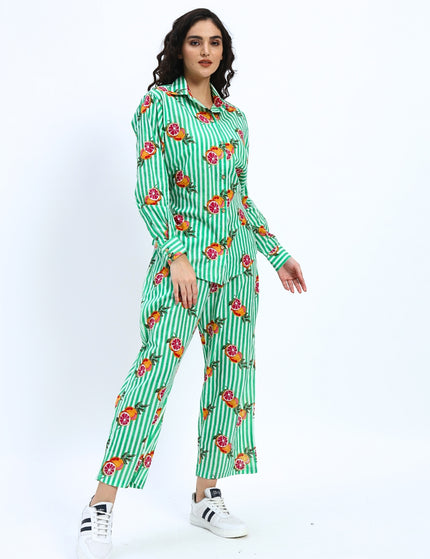Green White Stripe Orange Print Coord Set