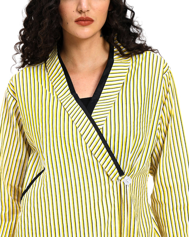 Lemon Yellow Stripe Print Two piece set