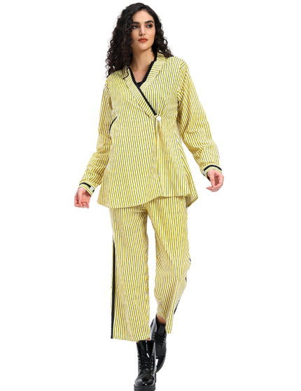Lemon Yellow Stripe Print Two piece set