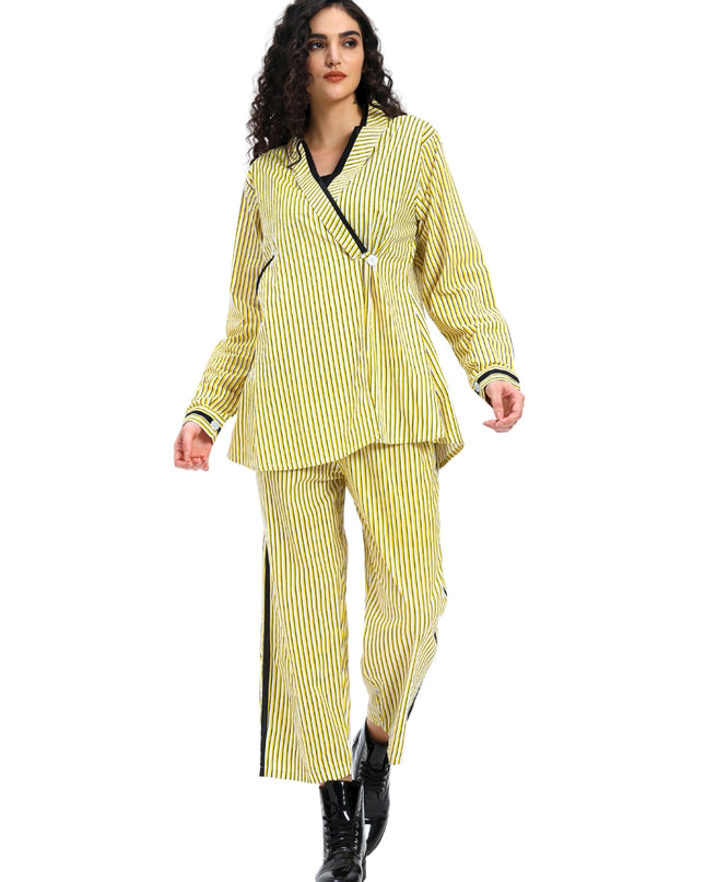 Lemon Yellow Stripe Print Two piece set