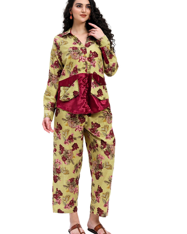 Olive Green Floral Coord Set
